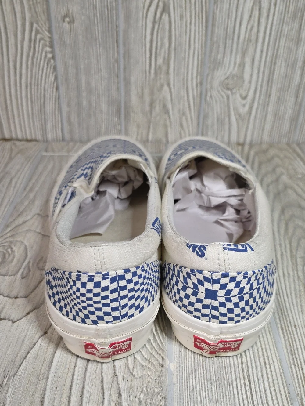 Vans OG Classic Slip On LX Blue White Optical Checkerboard Sneakers Mens Size 10